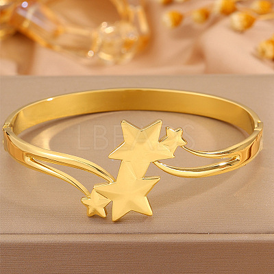 304 Stainless Steel Star Open Hinged Cuff Bangles for Women WG5645C-01-1