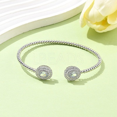 Oval Brass Micro Pave Cubic Zirconia Cuff Bangles & Rings Sets for Women SJEW-R002-03P-01-1