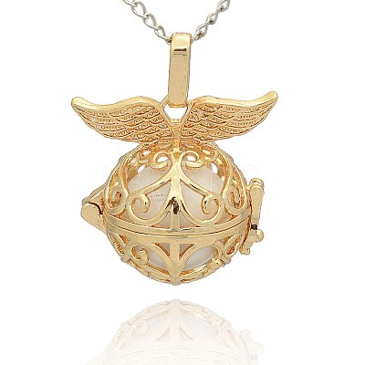 Golden Tone Brass Hollow Round Cage Pendants KK-J237-07G-1