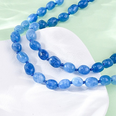 Natural Dyed Malaysia Jade Tumble Stone Nuggets Beaded Long Necklaces for Women NJEW-F340-A06-1