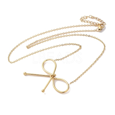 Ion Plating(IP) 304 Stainless Steel Cable Chain Bowknot Pendant Necklaces NJEW-Z041-02G-01-1