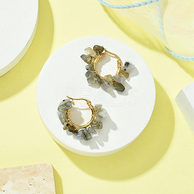 Natural Labradorite Chips Braided Hoop Earrings EJEW-JE04940-19-1