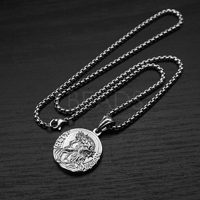 Religion 304 Stainless Steel Embossed Jesus Round Medal Pendant Necklaces for Men WG67465-01-1