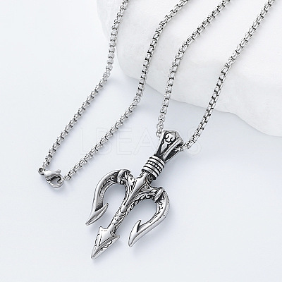Viking Three Fork Pendant 304 Stainless Steel Men's Necklaces IA5597-1