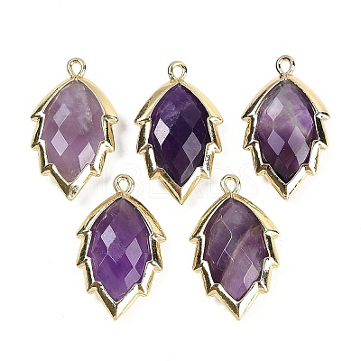 Natural Amethyst Faceted Leaf Pendants G-I375-04G-11-1