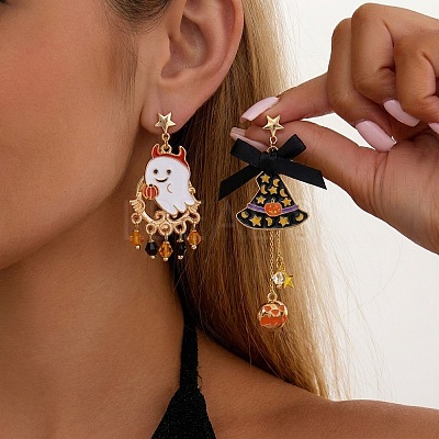 Halloween Alloy Enamel & Acrylic Stud Dangle Earrings WGCBD87-01-1