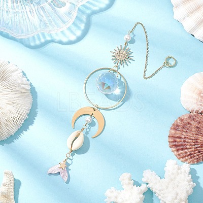 Fishtail Glass Hanging Ornaments HJEW-JM03173-1