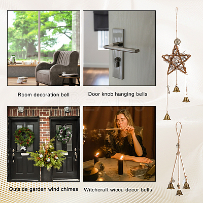 2Pcs 2 Style Brass & Iron Witch Bells Wind Chimes Door Hanging Pendant Decoration AJEW-GA0005-69-1