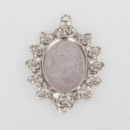 Vintage Tibetan Style Alloy Large Flower Pendant Cabochon Bezel Settings TIBEP-O006-55AS-1