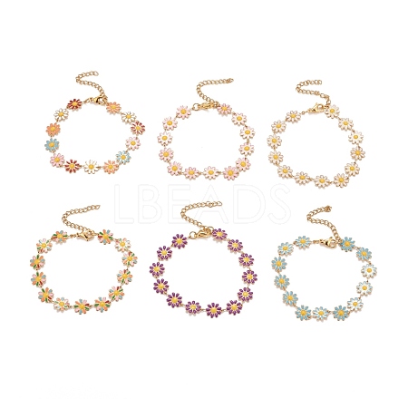 Enamel Daisy Link Chains Bracelet BJEW-P271-01G-1