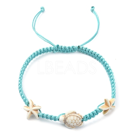 Ocean Theme Starfish Tortoise Synthetic Turquoise Beaded Anklets for Women AJEW-AN00554-02-1