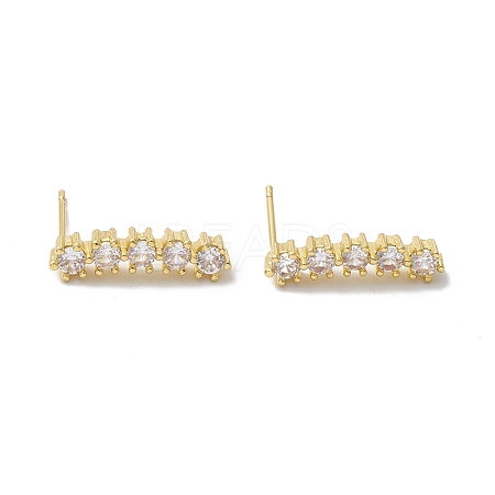 Rectangle Rack Plating Brass Cubic Zirconia Stud Earrings for Women EJEW-K245-15G-1
