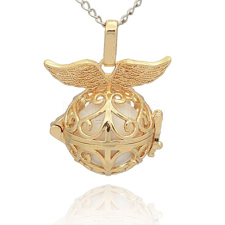 Golden Tone Brass Hollow Round Cage Pendants KK-J237-07G-1