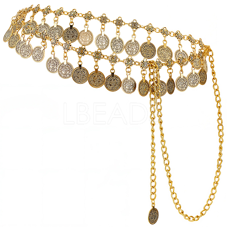 1Pc Ethnic Style Alloy & Iron Coin Tassel Waist Body Chains for Women AJEW-GF0014-23-1