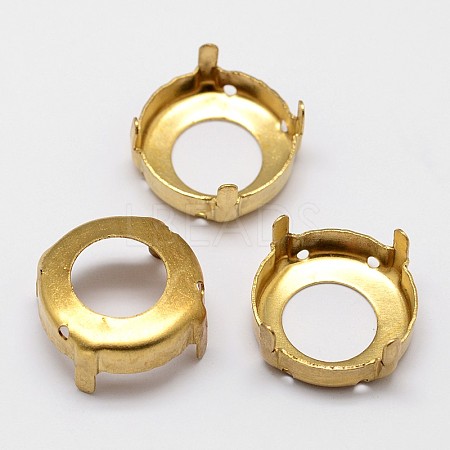 Flat Round Brass Sew on Prong Settings KK-N0084-A13-18mmG-1