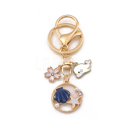 Shell Starfish Alloy Enamel Pendant Keychain with Dolphin & Flower Charm OCEA-PW0001-32A-1