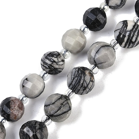 Natural Black Netstone Beads Strands G-G182-B32-03-1
