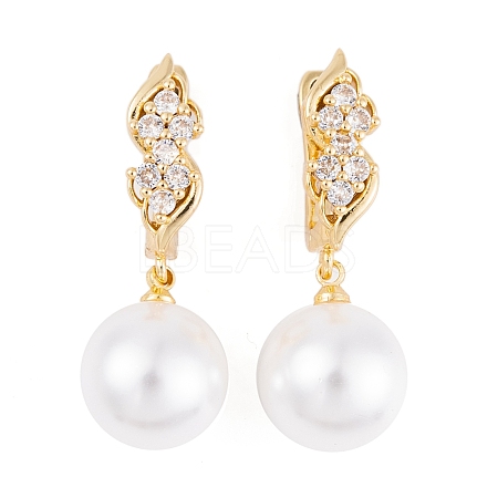 Rack Plating Brass Clear Cubic Zirconia ABS Pearl Earrings EJEW-S219-15G-10-1