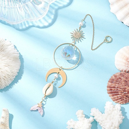 Fishtail Glass Hanging Ornaments HJEW-JM03173-1