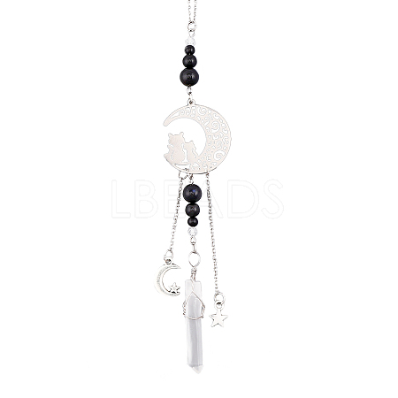 Natural Black Onyx Pendant Decorations PALLOY-PH01588-1