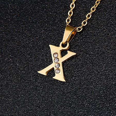 201 Stainless Steel Crystal Rhinestone Initial Pendant Necklaces FS-WG3A711-24-1