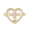 Brass Clear Cubic Zirconia Cross Heart Connector Charms KK-D317-147G-1