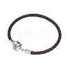 TINYSAND Rhodium Plated 925 Sterling Silver Braided Leather Bracelet Making TS-B-129-18-2