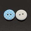 2-Hole Flat Round Polka Dot Printed Wooden Sewing Buttons X-BUTT-M007-M-3