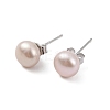 Natural Pearl Round Bead Stud Earrings EJEW-E298-01C-03P-1