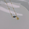 Natural Blue Spot Jasper & Stainless Steel Flat Round with Eye Pendant Ball Chain Necklaces for Women YH4149-3-1