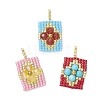 Beaded Rectangle Charms PALLOY-MZ01149-1