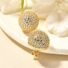 Half Round Brass Micro Pave Clear Cubic Zirconia Stud Earrings EJEW-C126-05G-3