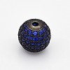 CZ Brass Micro Pave Grade AAA Blue Color Cubic Zirconia Round Beads KK-O065-6mm-03B-NR-1