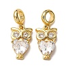 Brass Pave Clear Cubic Zirconia Owl European Dangle Charms KK-A265-09A-G-1