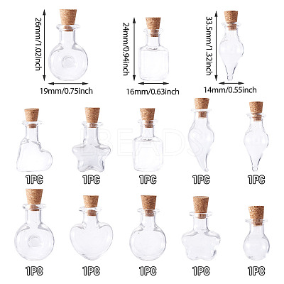 10Pcs 10 Styles Mini High Borosilicate Glass Bottle Bead Containers BOTT-TA0001-01-1