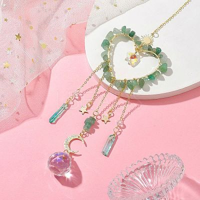 Natural Green Aventurine Chip Beads with Brass Findings Pendant Decorations HJEW-JM01814-03-1
