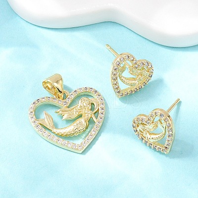 Brass Micro Pave Cubic Zirconia Pendant & Stud Earrings Sets for Women SJEW-F227-01M-G-1