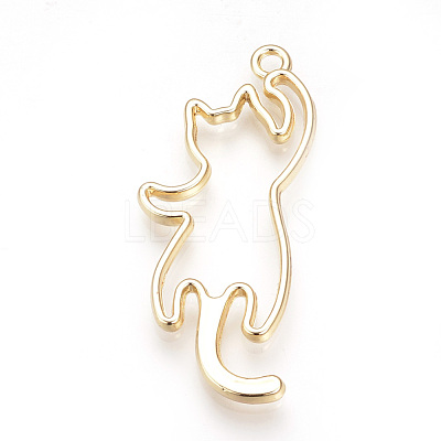 Rack Plating Alloy Kitten Open Back Bezel Pendants PALLOY-R099-24G-FF-1