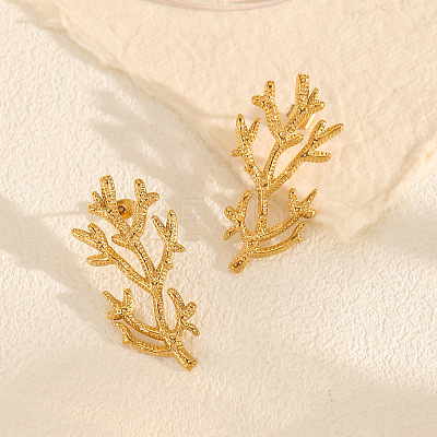 304 Stainless Steel Coral Shape Stud Earrings for Women WGF2D78-01-1