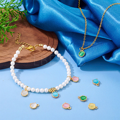 5Pcs 5 Colors Flat Round Brass Charms KK-TADJ0001-12-1