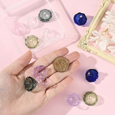 12Pcs 6 Colors Transparent Glass Bead Caps GLAA-YW0004-84-1