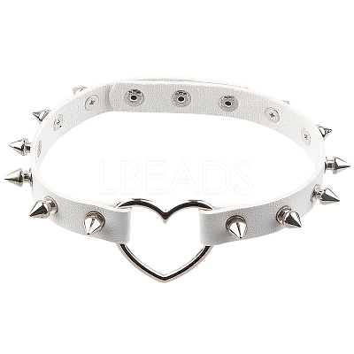 Adjustable Adjustable Gothic PU Leather Alloy Spike Rivet Heart Choker Necklaces for Women NJEW-WH20816-006P-A-1