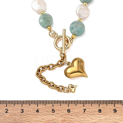 Natural Amazonite & Keshi Pearl Coin Beaded Necklaces for Women NJEW-JN06666-1