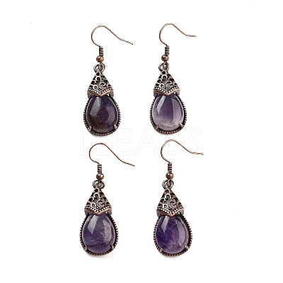 Natural Amethyst Teardrop Dangle Earrings EJEW-B055-01R-21-1