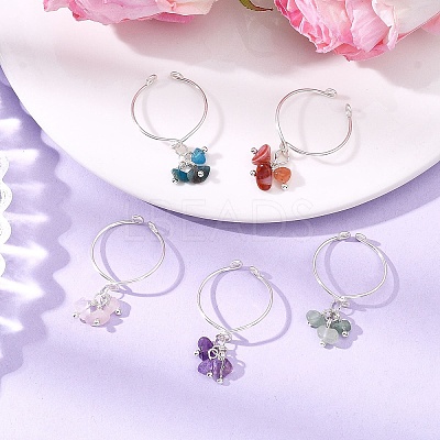 Natural Gemstone Braided Bead Cuff Rings for Women RJEW-JR00952-02-1