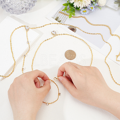 1Pc Clear Cubic Zirconia Teardrop Backdrop Necklace Body Chain NJEW-FG0001-02G-1