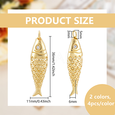 8Pcs 2 Colors Rack Plating Brass Micro Pave Clear Cubic Zirconia Pendants KK-BC0015-84-1