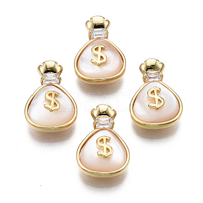 Brass Micro Pave Clear Cubic Zirconia Charms KK-S356-419-NF-1