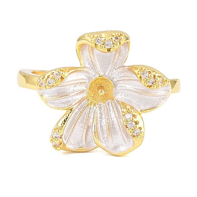 Flower Brass Micro Pave Cubic Zirconia & Enamel Cuff Ring Settings KK-CBAC351-06G-02-1