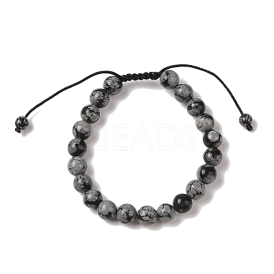 8mm Round Natural Snowflake Obsidian Braided Bead Bracelets BJEW-C067-01B-18-1